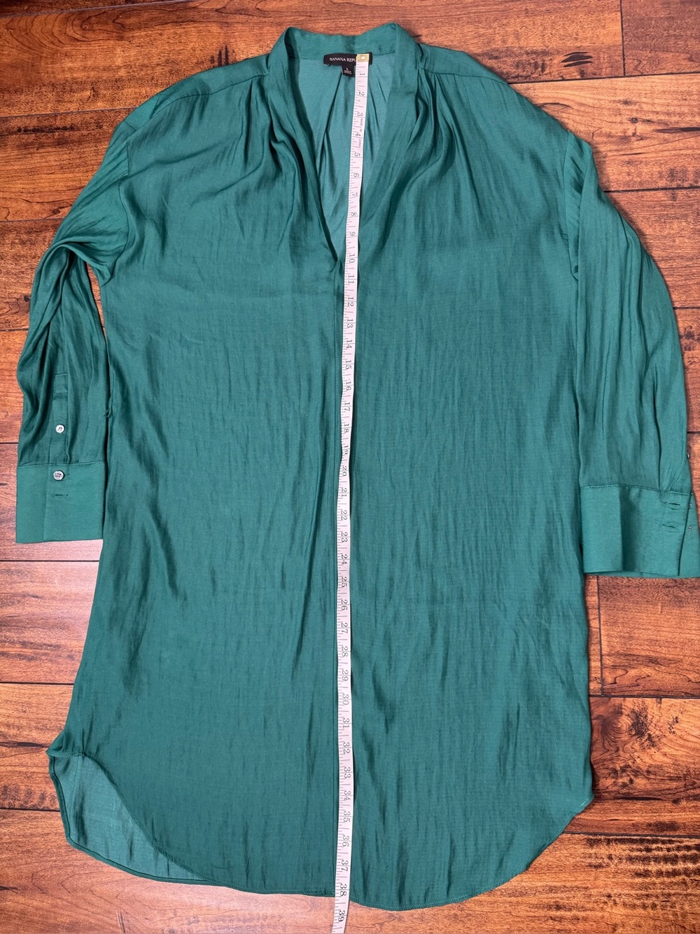 NWOT Banana Republic Emerald Green Belted V-Neck Midi Dress Long sleeve Size L - Picture 6 of 7